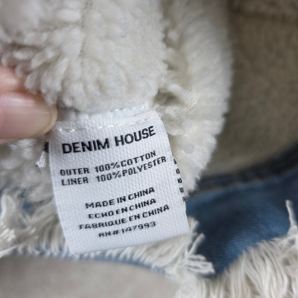 Denim Sherpa Jacket 2XL Tiger Embroidered Distressed Streetwear Legends Rose Bee - Picture 7 of 12